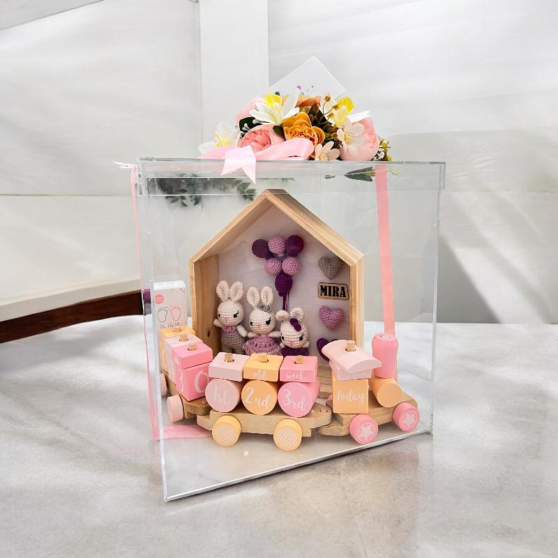 Customized Acrylic box with flowers for baby girl Gift