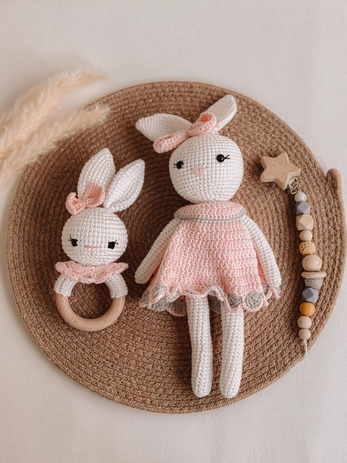 Handmade Pink Bunny Toy & Rattle set