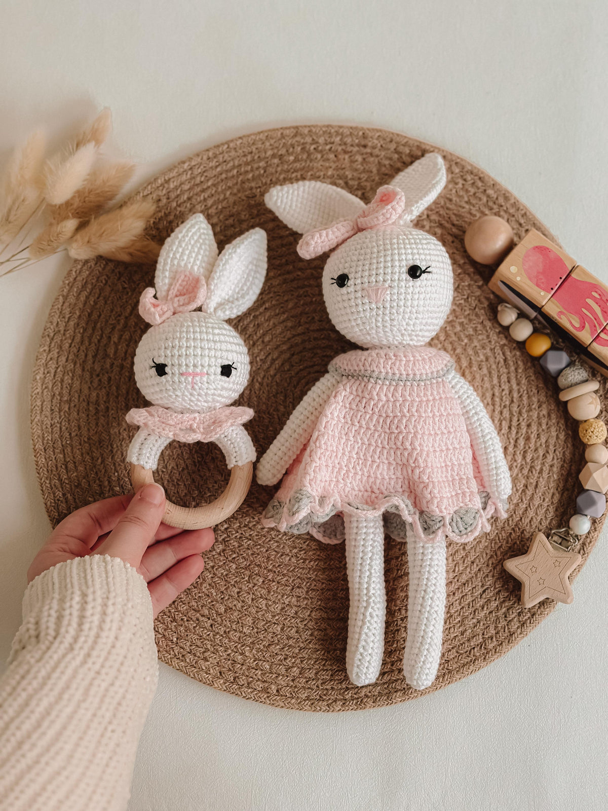 Handmade Pink Bunny Toy & Rattle set