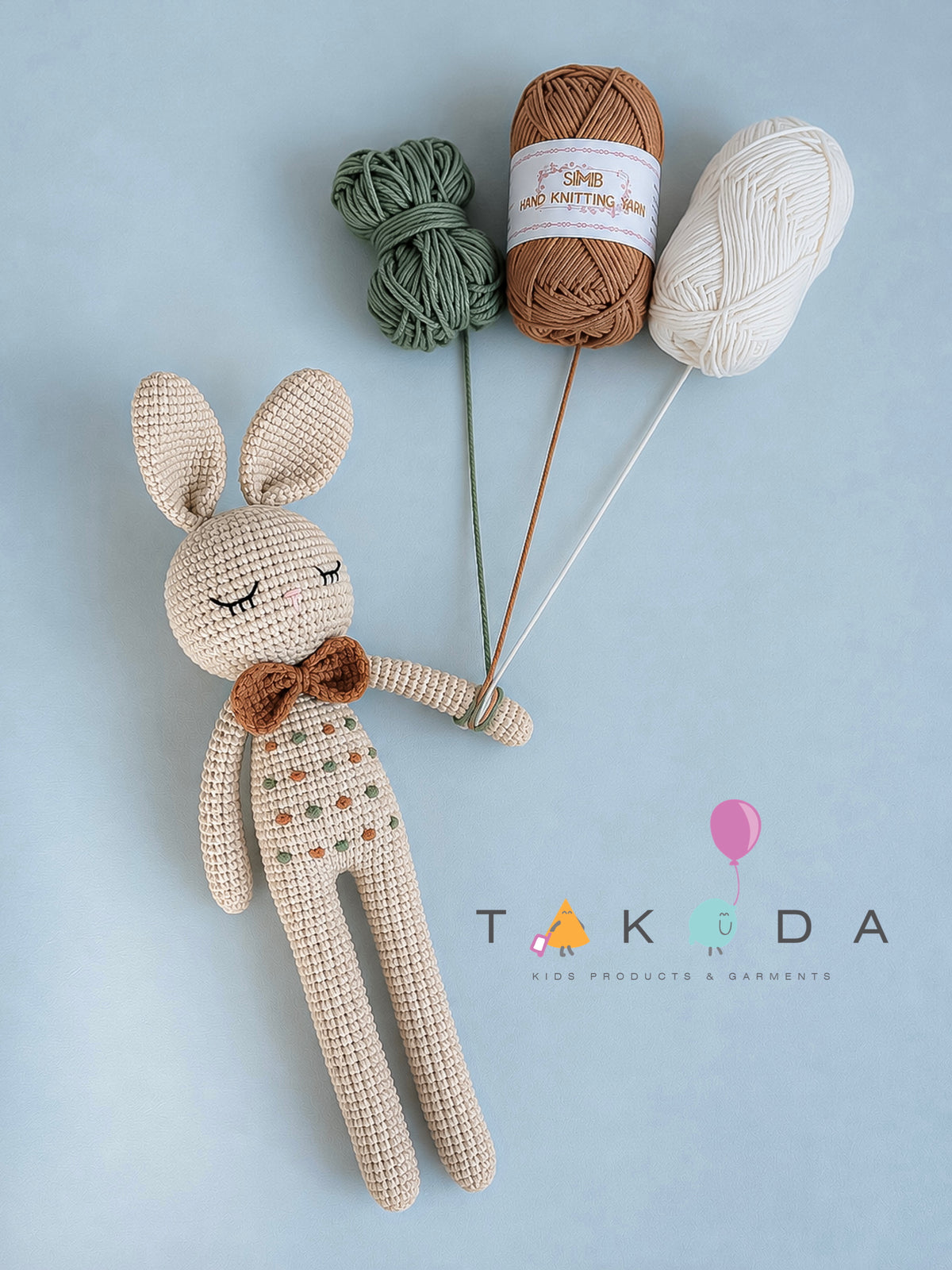 Handmade Cotton Bunny Toy in Beige – Soft & Cozy with Olive Green & Brown Details