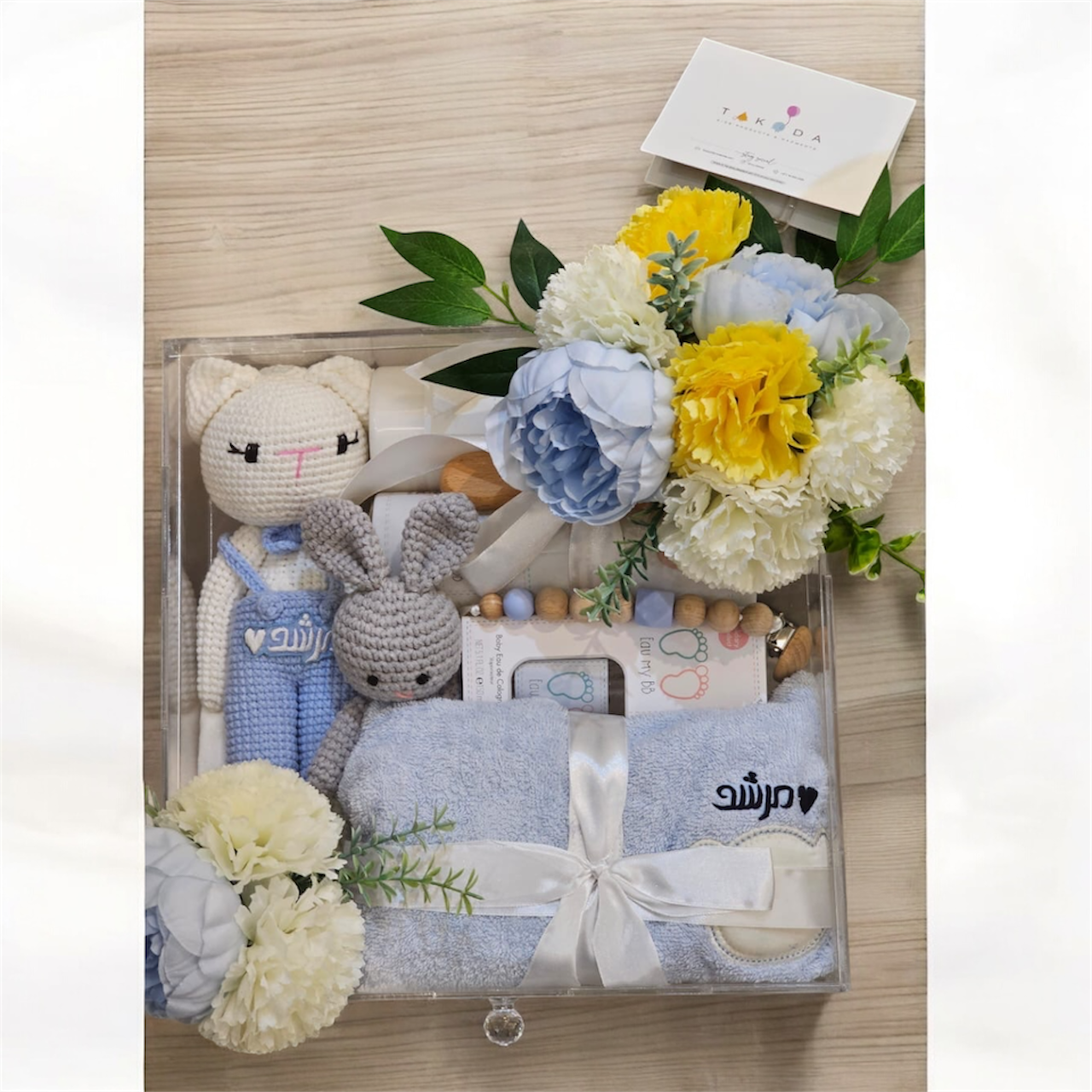 Customized Acrylic box with flowers for baby boy Gift